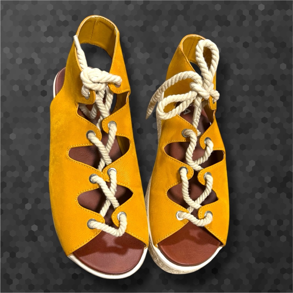 MIA Yellow Rope Lace up Sandals - Picture 2 of 6